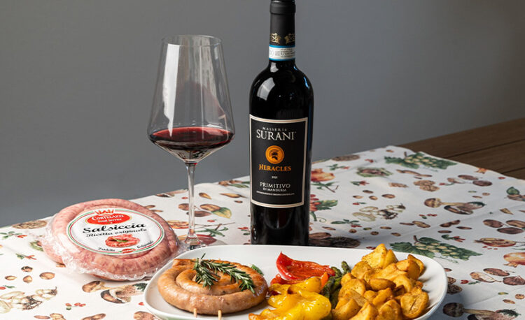 salsiccia con verdure-accompagnata da vino surani heracles