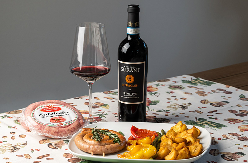 salsiccia con verdure-accompagnata da vino surani heracles